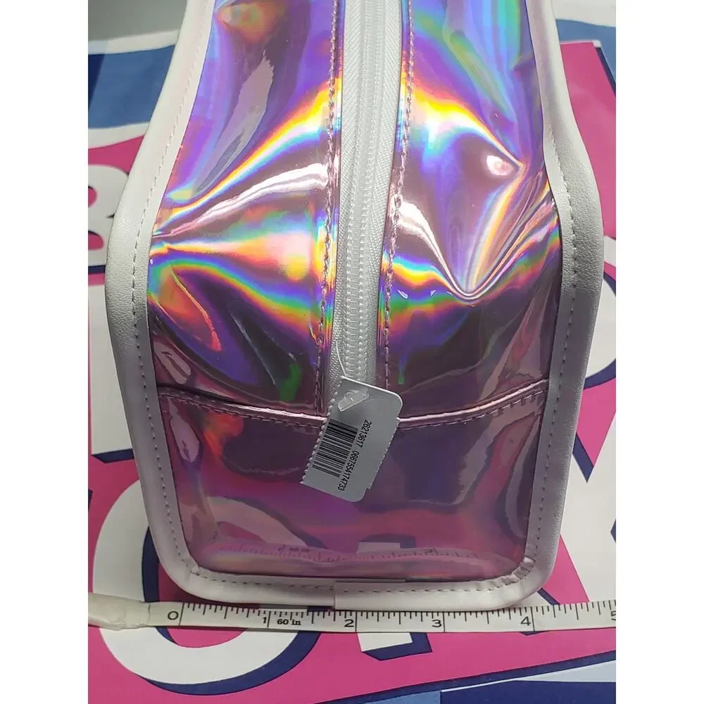 BBW Pink Iridescent Prismatic Zipper Cosmetic Overnight Travel Compact Bag